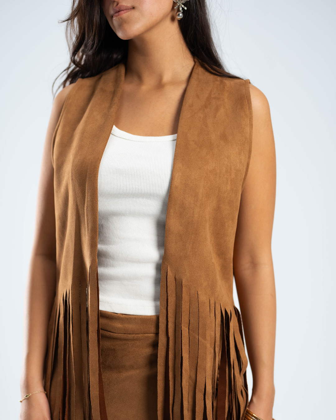 Tan Suede Fringes Set