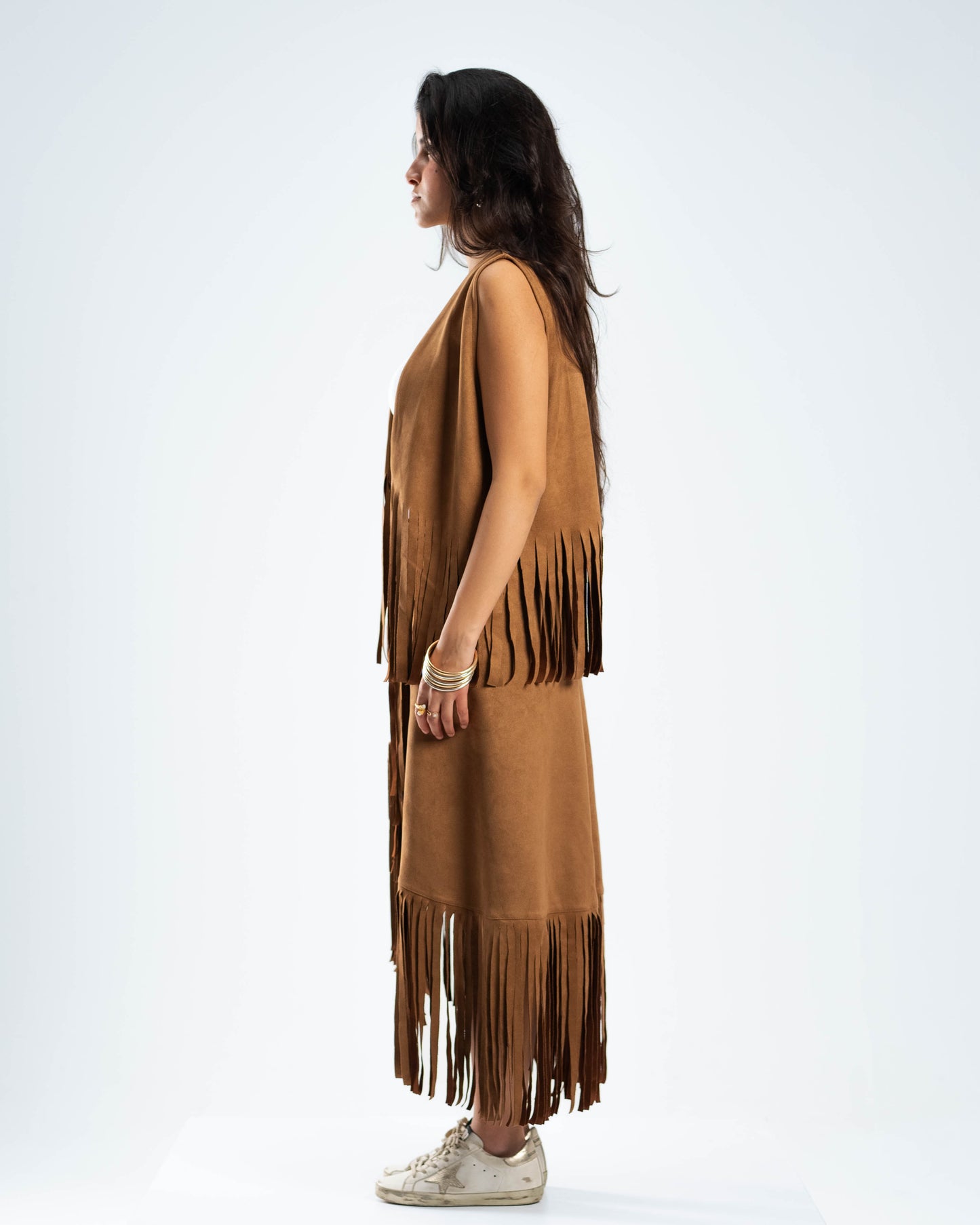 Tan Suede Fringes Set