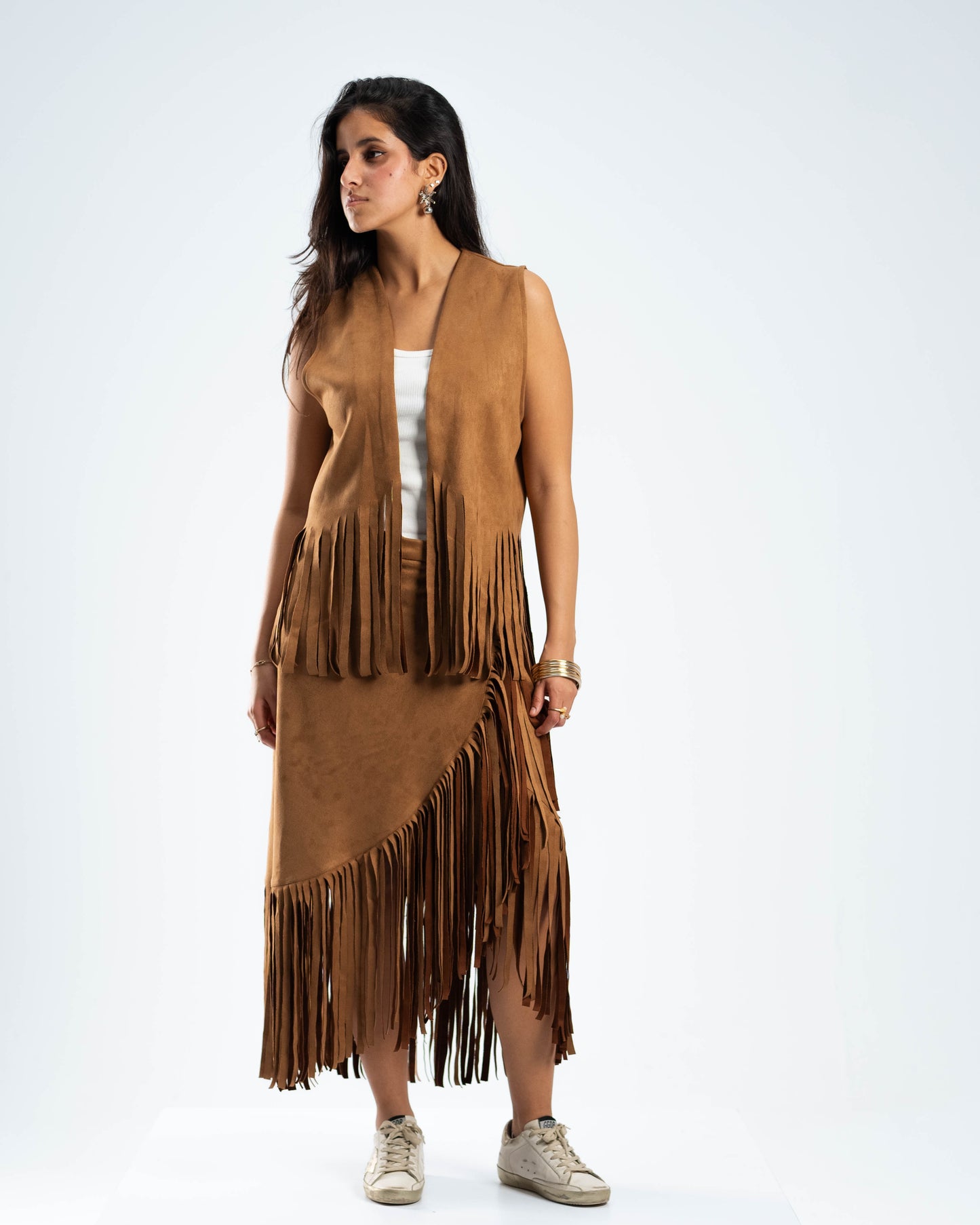 Tan Suede Fringes Set