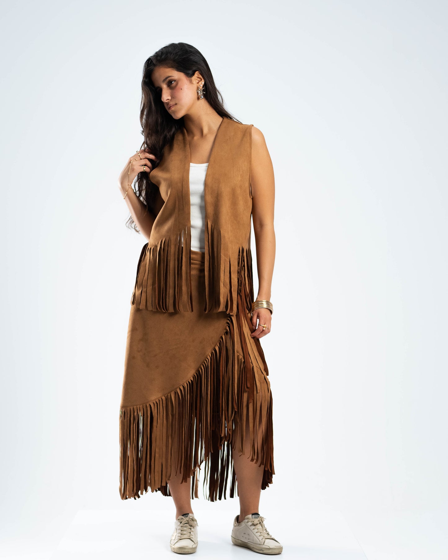 Tan Suede Fringes Set